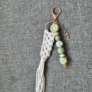Handcrafted Cream and Green Keychain